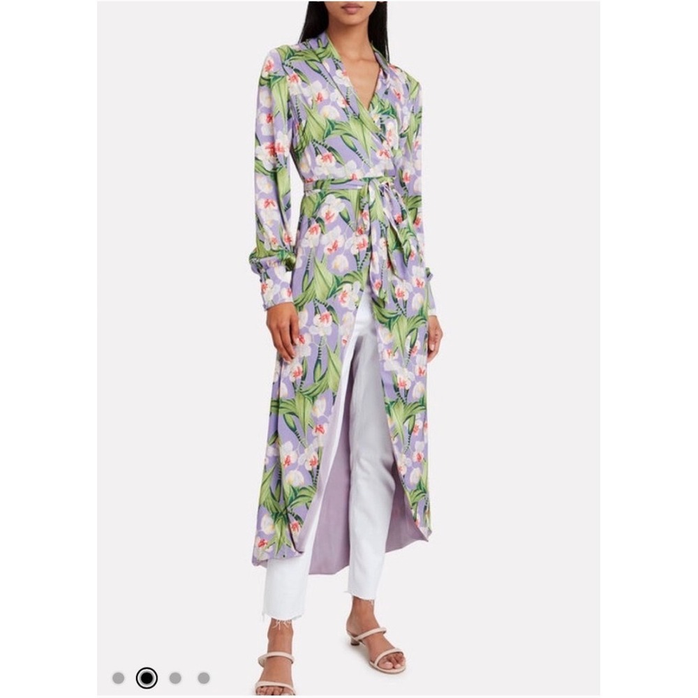 B44 PatBO Samba Floral Maxi Wrap Dress Womens S Purple Duster Layering Resort